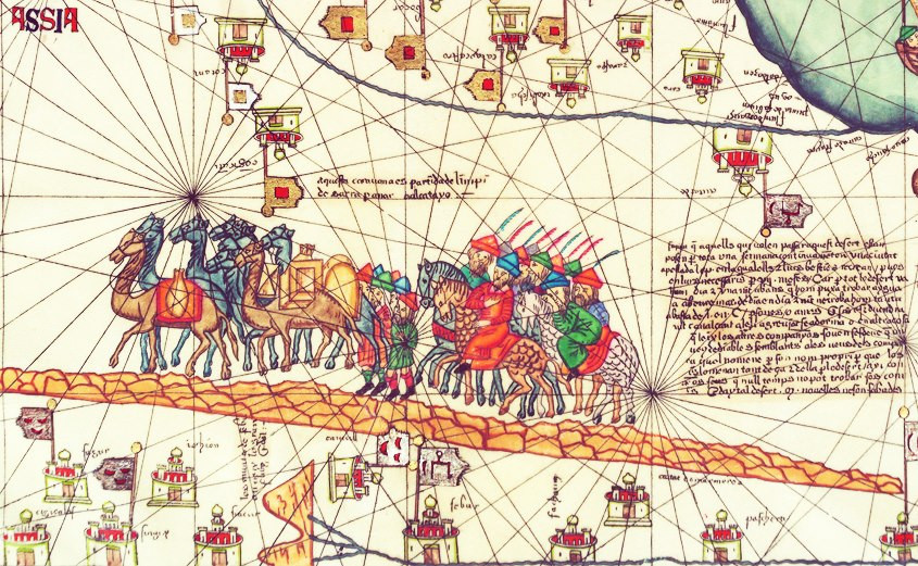 Marco Polo karavánútjának ábrázolása egy 1375-ben készített katalán térképen.